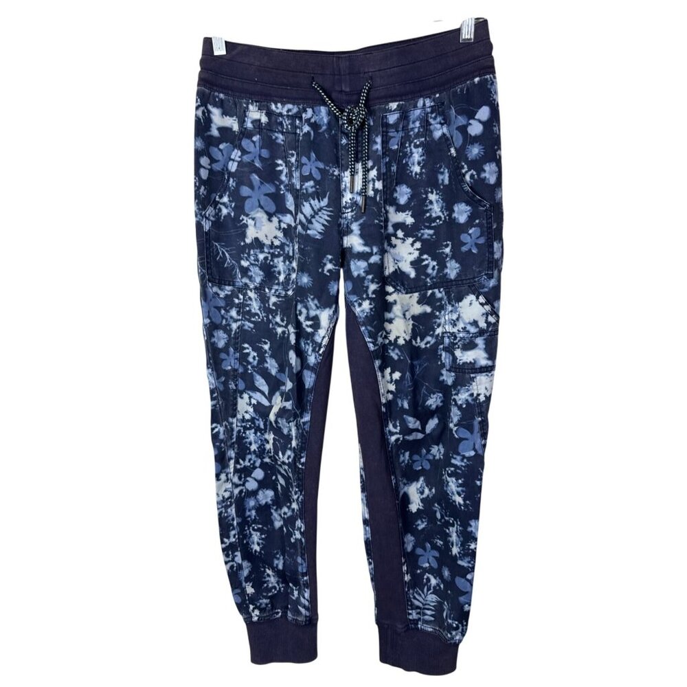 Anthropologie The Nomad Jogger Pants Blue Floral Tie Dye Size Small Drawstring